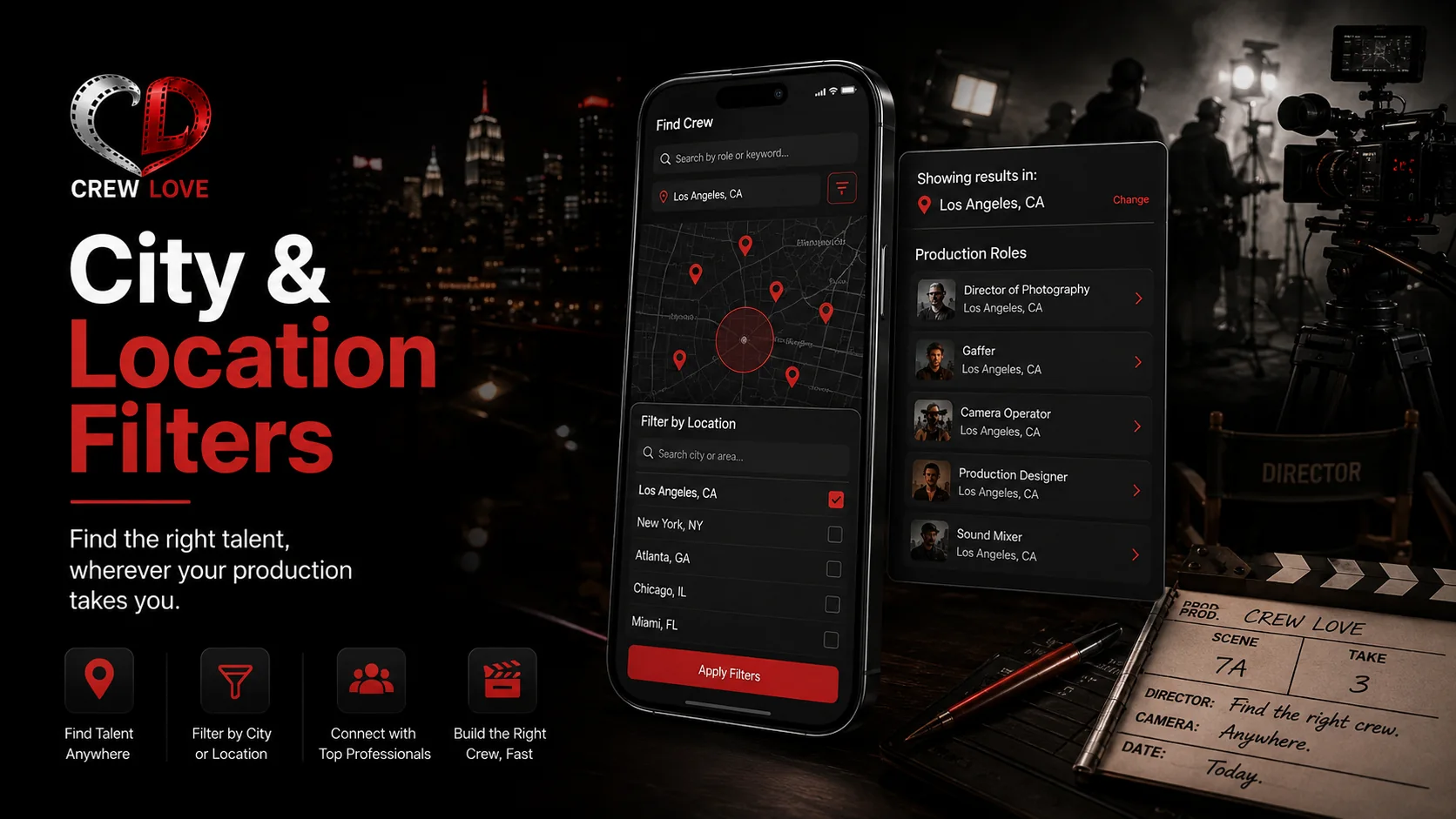 City and location filters interface